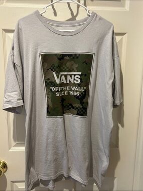 Vans Light Gray Tee with Green Camo Logo